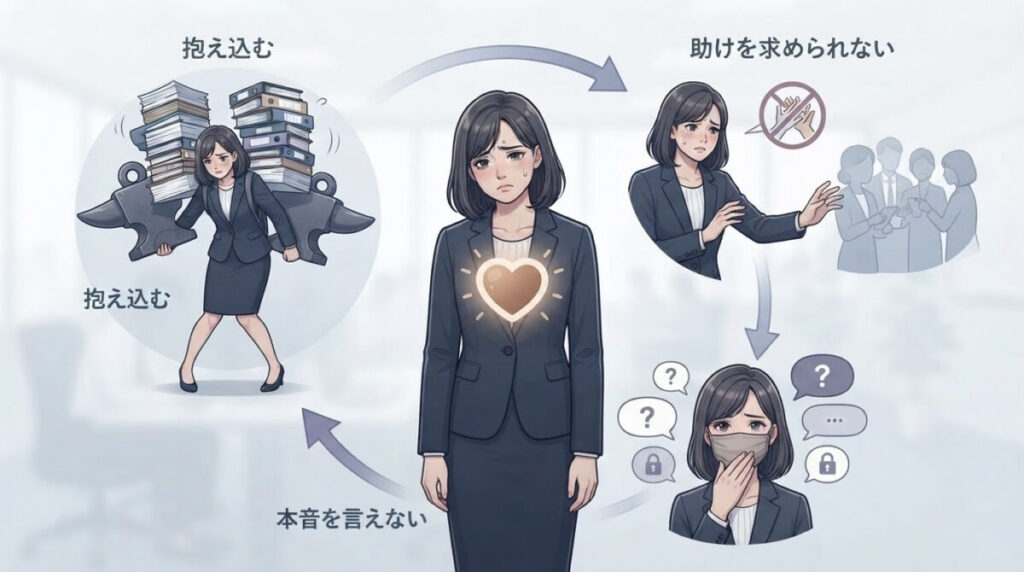 特徴：抱え込む・助けを求められない・本音を言えないのイメージ画像